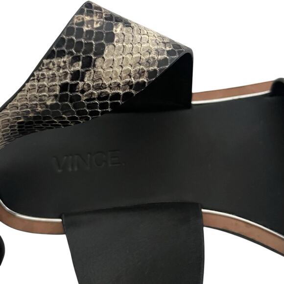 Vince Mailin Snake Embossed Ankle Wrap Flat leather Sandal Sz 6.5 Statement Chic - Picture 8 of 11